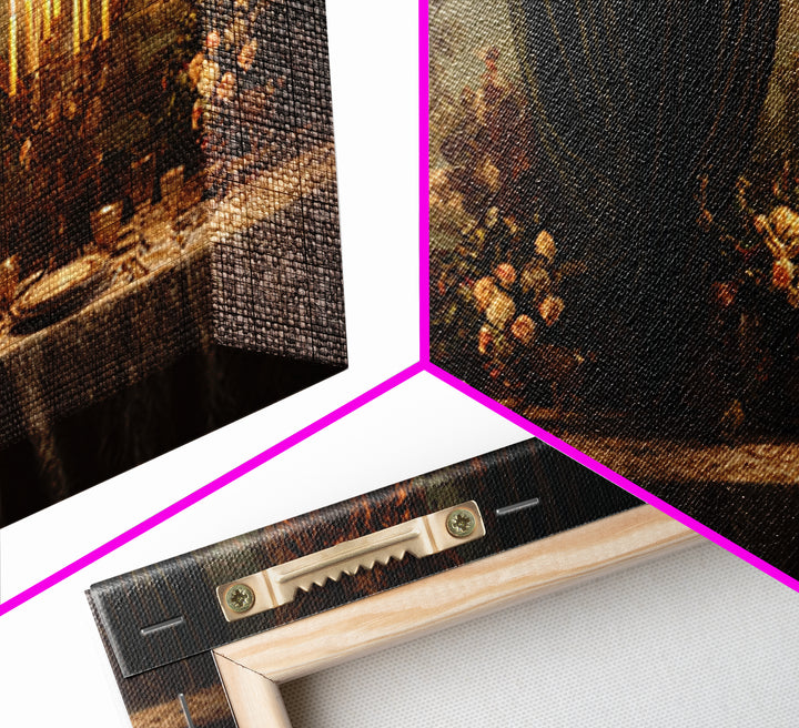 Velvet Drapery with Pearls Flowers and Candlelight Framed Canvas Print, Baroque Art, Wall Art, Living Room Decor, BAO-2x1-23
