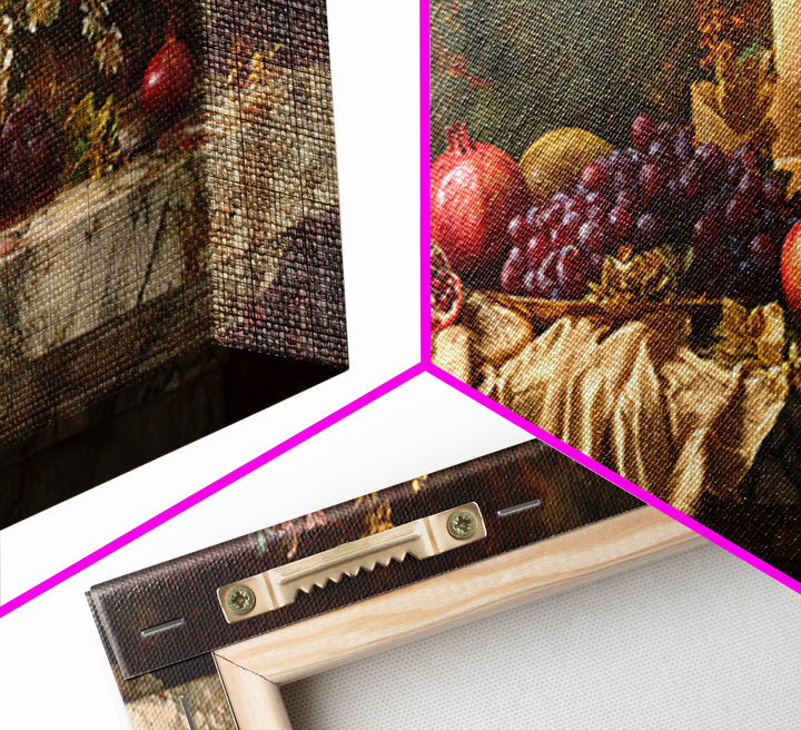 Pomegranate and Grapes on a Marble Ledge Canvas Print, Baroque Art, Statement Artwork, Living Room Decor, Fine Art, Ornate, BAO-2x1-4