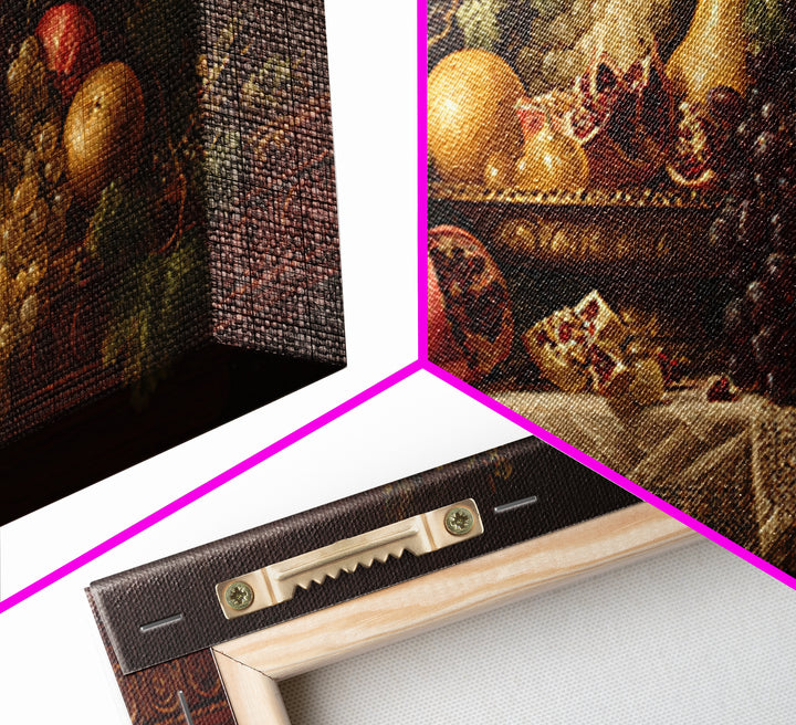 Lavish Banquet Fruit Composition Framed Canvas Print, Baroque Art, Contemporary Art, Living Room Decor, Fine Art, Ornate, BAO-2x1-40
