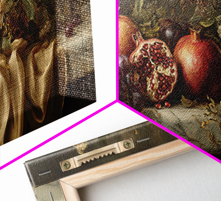 Pomegranate and Grapes on a Marble Ledge Canvas Print, Baroque Art, Art, Living Room Decor, Fine Art, Ornate, Modern Wall Art, BAO-2x1-52