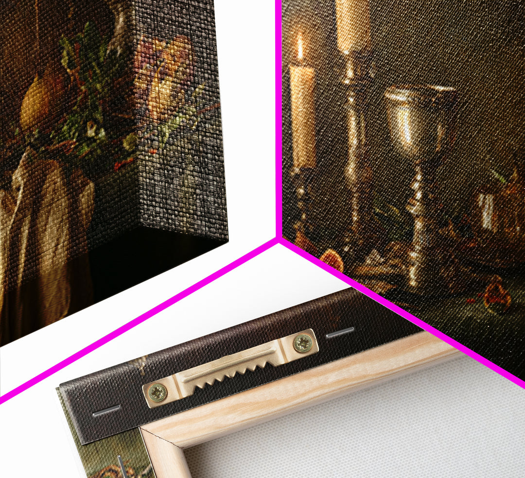 Candlelit Table with Silver Goblet and Figs Canvas Print, Baroque Art, Fine Art Print, Living Room Decor, Fine Art, Ornate, BAO-2x1-57