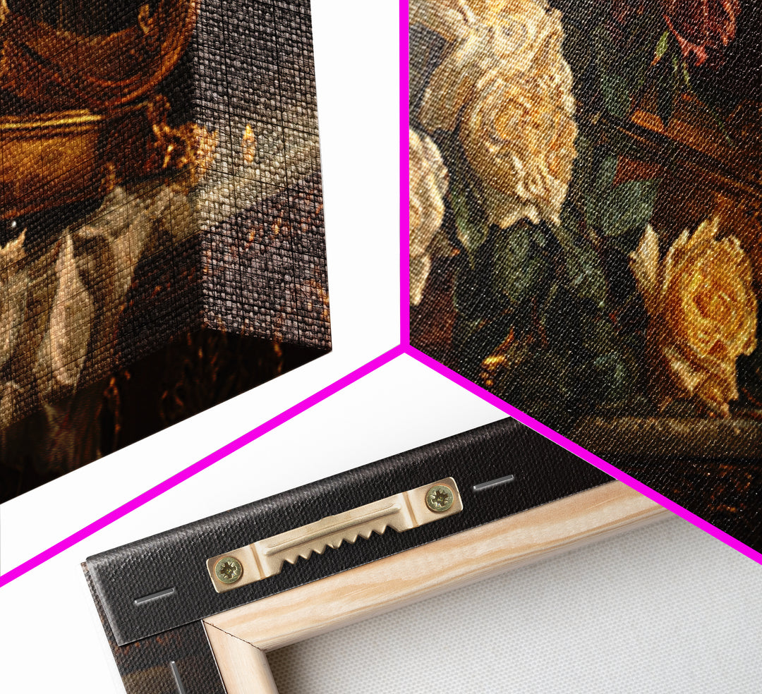 Golden Harp and Roses Canvas Print, Baroque Art, Gallery Decor, Living Room Decor, Oil Painting, Ornate, Minimalist Decor, BAO-2x1-62