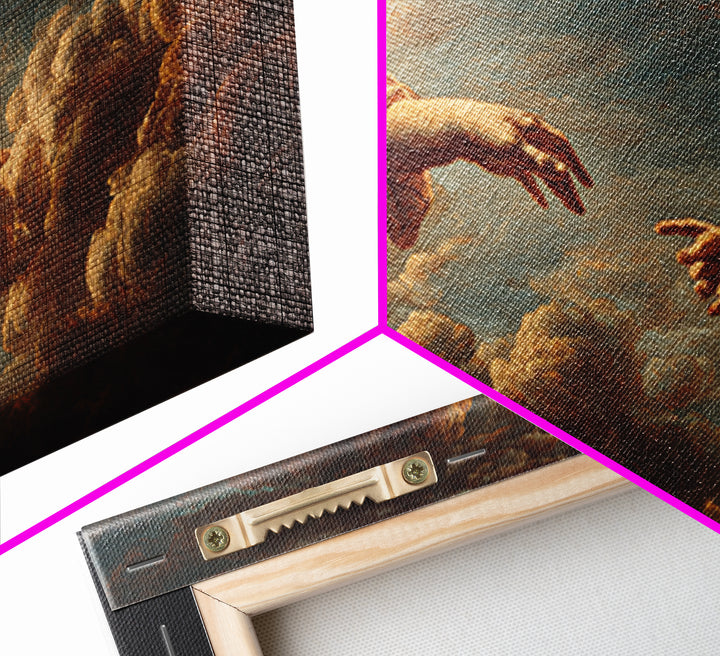 Angelic Hand Reaching Through Clouds Framed Canvas Print, Baroque Art, Boho Decor, Living Room Decor, Abstract Art, Ornate, BAO-2x1-65