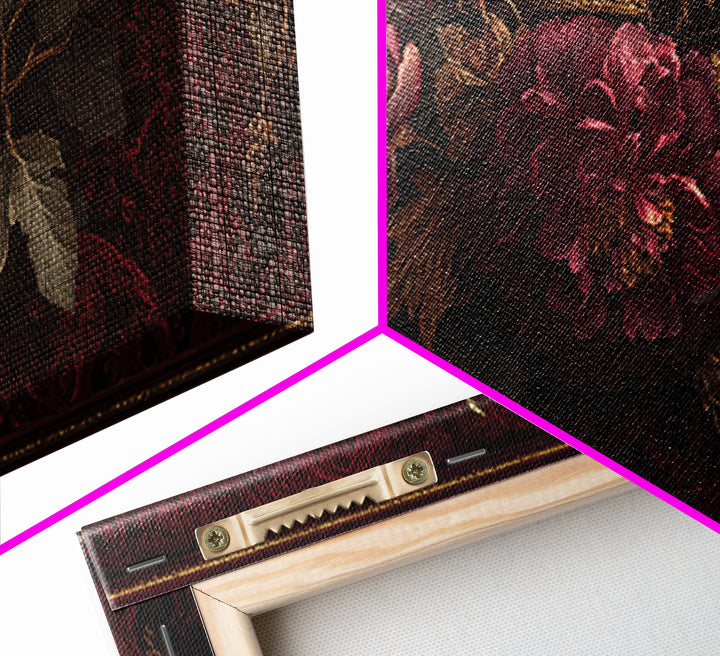 Dark Red Velvet Framed Canvas Print, Baroque Art, Dark Academia Art, Living Room Decor, Fine Art, Ornate, Modern Decor, BAO-2x1-67