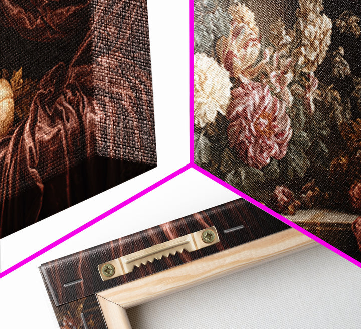 Velvet Drapery with Pearls Flowers and Candlelight Canvas Print, Baroque Art, Minimalist Wall Art, Living Room Decor, Ornate, BAO-2x1-71