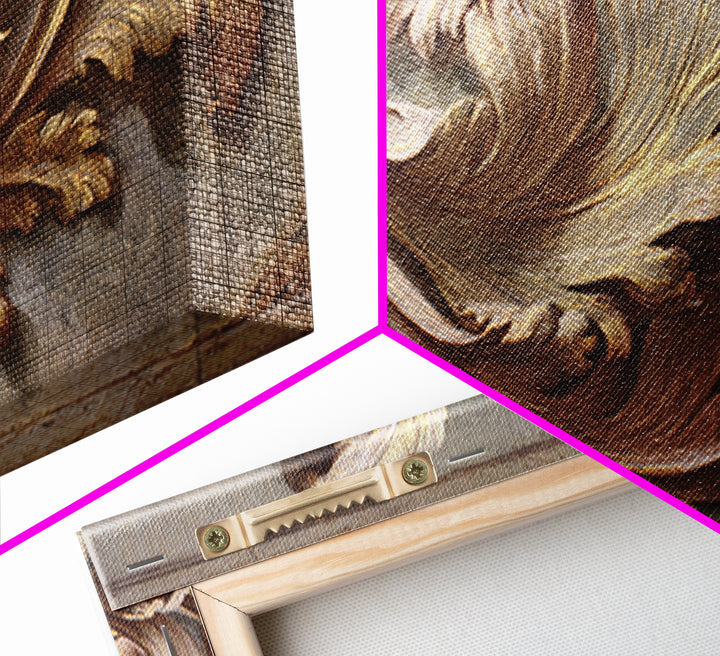 Carved Acanthus Leaf Ornament Study Framed Canvas Print, Baroque Art, Boho Decor, Living Room Decor, Oil Painting, Ornate, BAO-2x1-83