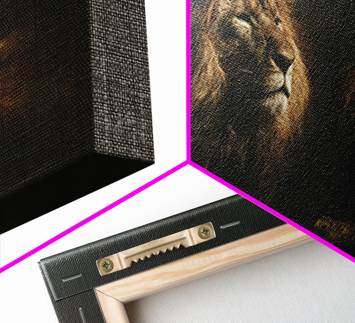 Royal Lion Portrait Framed Canvas Print, Baroque Art, Textured Painting, Living Room Decor, Fine Art, Ornate, Printable Art, BAO-2x1-85