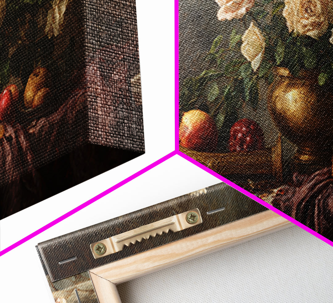 Golden Harp and Roses Framed Canvas Print, Baroque Art, Boho Decor, Living Room Decor, Fine Art, Ornate, Printable Wall Art, BAO-2x1-86