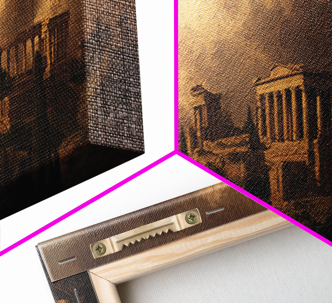 Classical Ruins Beneath a Dramatic Sky Framed Canvas Print, Baroque Art, Living Room Wall Art, Living Room Decor, Ornate, BAO-2x1-87
