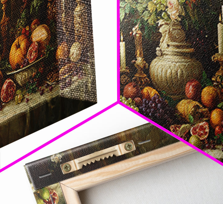 Lavish Banquet Fruit Composition Framed Canvas Print, Baroque Art, Whimsical Decor, Living Room Decor, Fine Art, Ornate, BAO-2x1-88