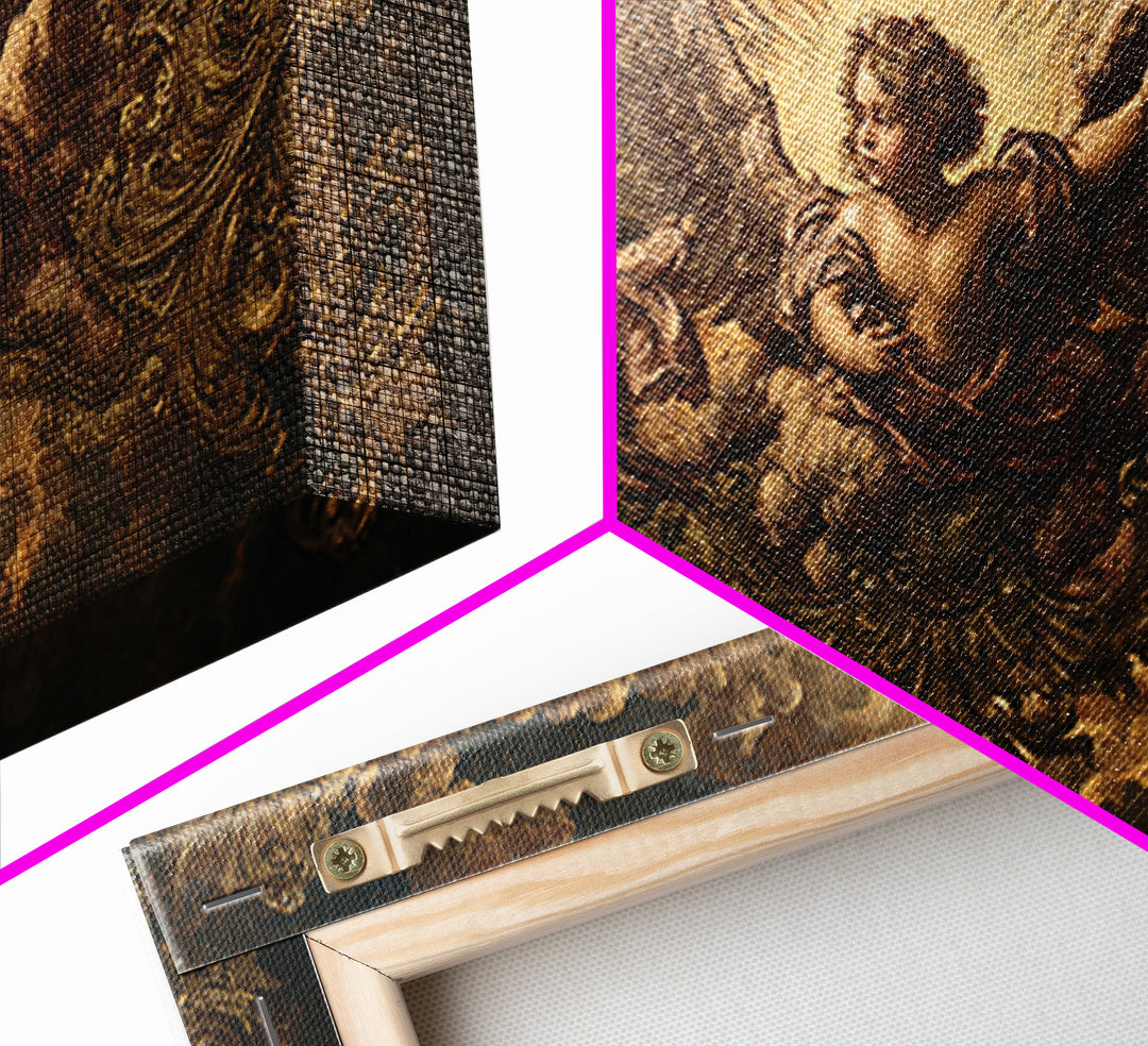 Ornate Cherub Figure Surrounded by Clouds and Canvas Print, Baroque Art, Luxury Decor, Living Room Decor, Fine Art, Ornate, BAO-2x1-94