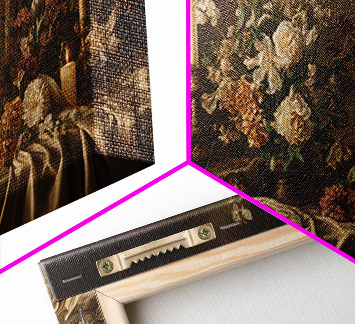 Velvet Drapery with Pearls Flowers and Candlelight Canvas Print, Baroque Art, Maximalist Decor, Living Room Decor, Ornate, BAO-2x1-95