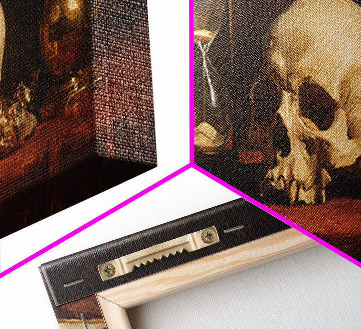 Skull and Hourglass Vanitas Still Life Framed Canvas Print, Baroque Art, Contemporary Art, Living Room Decor, Fine Art, Ornate, BAO-2x1-97