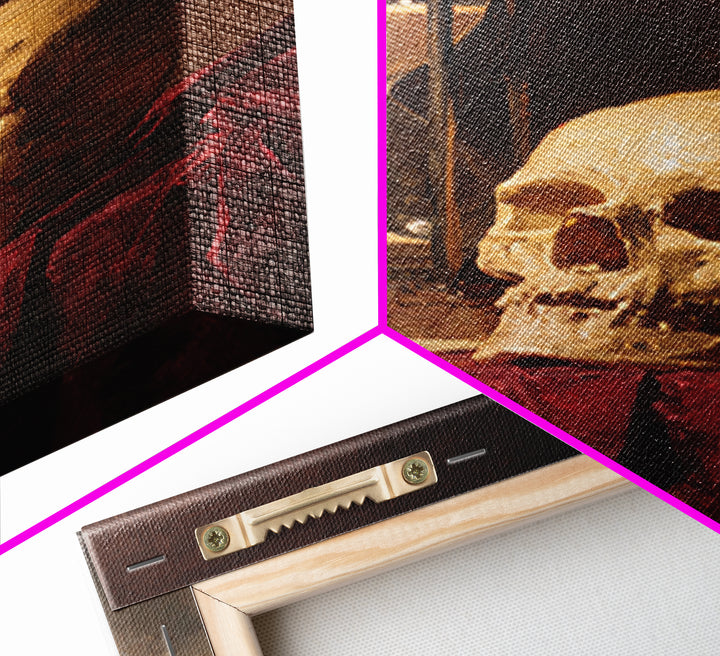 Skull and Hourglass Vanitas Still Life Framed Canvas Print, Baroque Art, Neutral Decor, Living Room Decor, Fine Art, Ornate, BAO-2x3-13