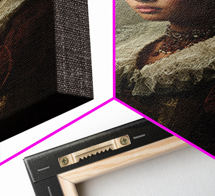 Classical Portrait with Lace Collar and Jewel Canvas Print, Baroque Art, Dark Academia Decor, Living Room Decor, Ornate, BAO-2x3-15