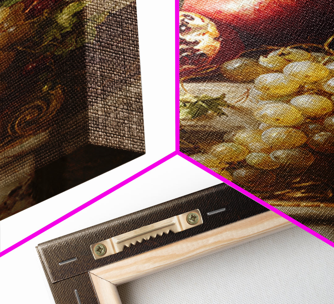 Pomegranate and Grapes on a Marble Ledge Canvas Print, Baroque Art, Printable Wall Art, Living Room Decor, Fine Art, Ornate, BAO-2x3-16