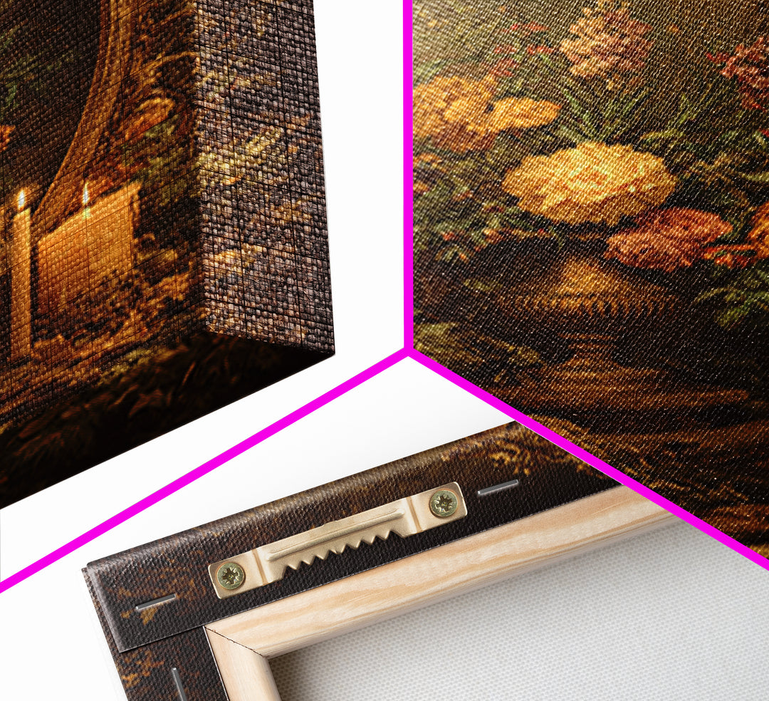 Ornate Gold Frame Illusion Around a Botanical Framed Canvas Print, Baroque Art, Modern Decor, Living Room Decor, Ornate, BAO-2x3-17