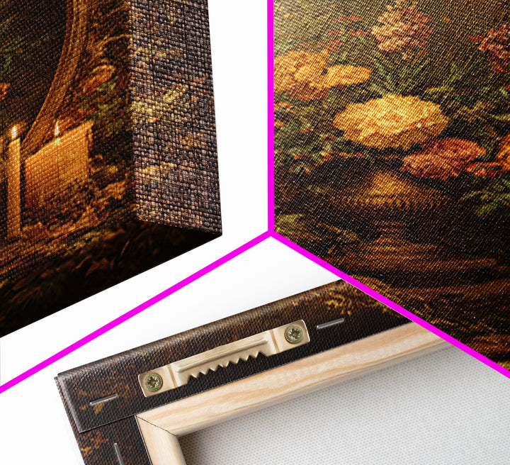 Ornate Gold Frame Illusion Around a Botanical Framed Canvas Print, Baroque Art, Modern Decor, Living Room Decor, Ornate, BAO-2x3-17