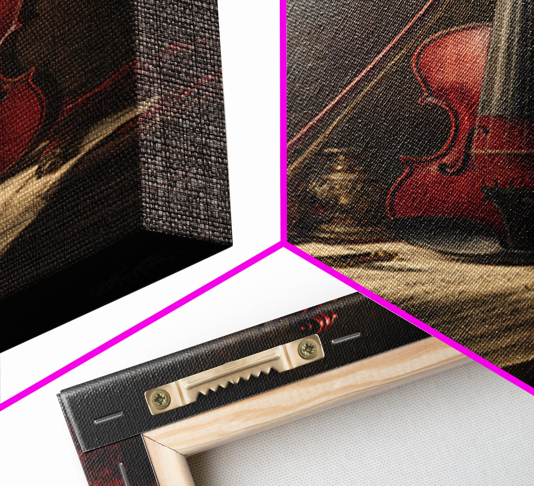 Baroque Violin and Sheet Music Still Life Framed Canvas Print, Baroque Art, Whimsical Decor, Living Room Decor, Ornate, BAO-2x3-19
