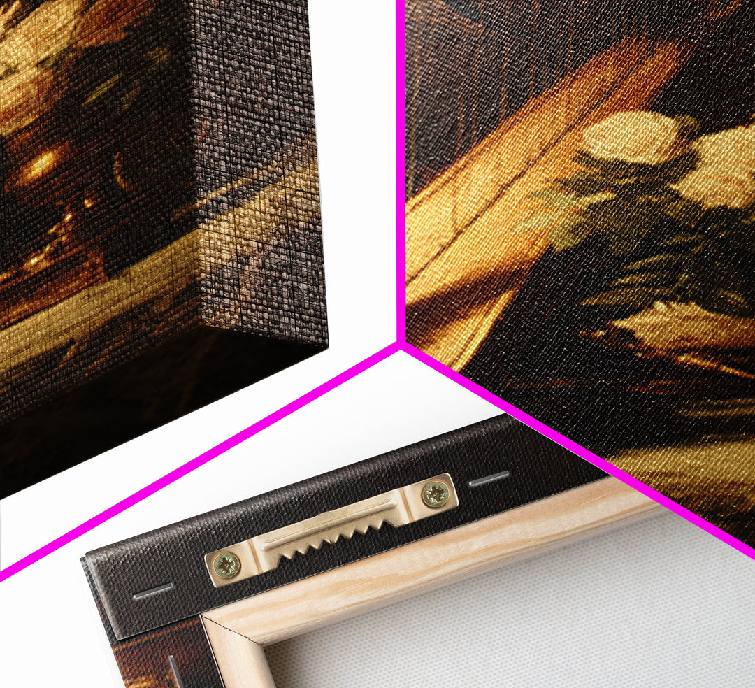 Golden Harp and Roses Framed Canvas Print, Baroque Art, Maximalist Wall Art, Living Room Decor, Abstract Art, Ornate, BAO-2x3-2