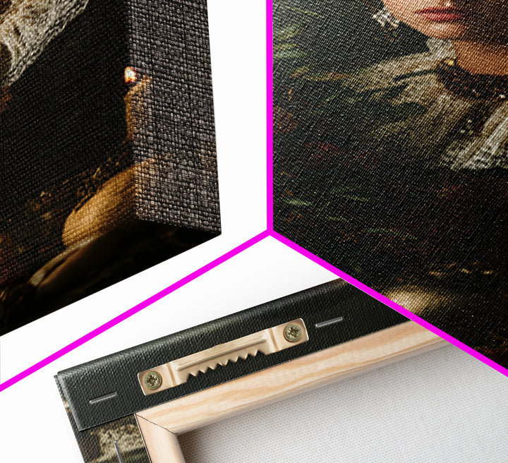 Classical Portrait with Lace Collar and Jewel Canvas Print, Baroque Art, Gallery Wall, Living Room Decor, Oil Painting, Ornate, BAO-2x3-39