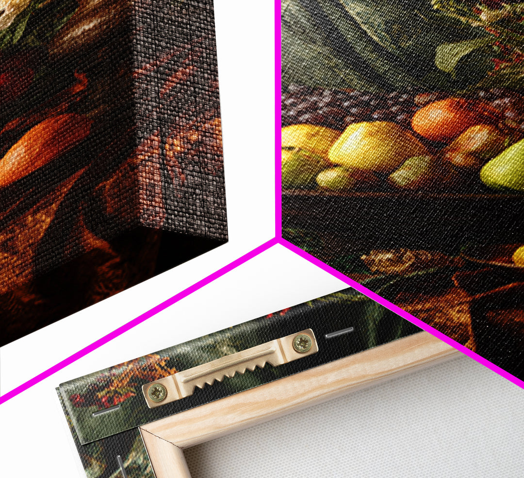 Lavish Banquet Fruit Composition Framed Canvas Print, Baroque Art, Eclectic Wall Art, Living Room Decor, Fine Art, Ornate, BAO-2x3-4
