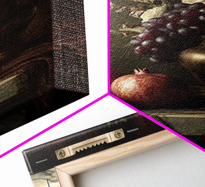 Pomegranate and Grapes on a Marble Ledge Canvas Print, Baroque Art, Moody Wall Art, Living Room Decor, Fine Art, Ornate, BAO-2x3-40
