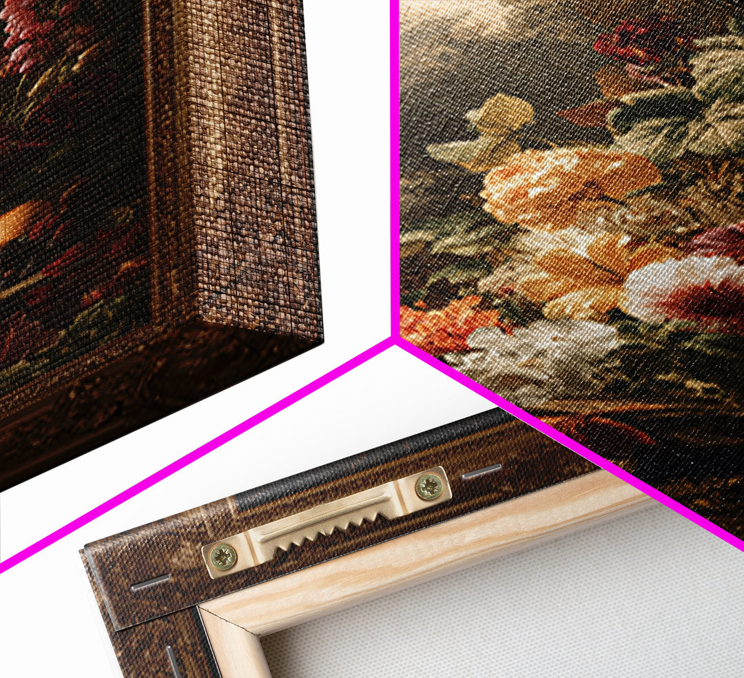 Ornate Gold Frame Illusion Around a Botanical Framed Canvas Print, Baroque Art, Modern Decor, Living Room Decor, Ornate, BAO-2x3-41
