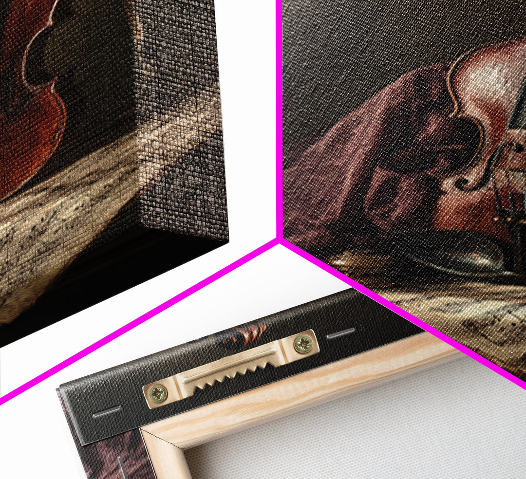 Baroque Violin and Sheet Music Still Life Framed Canvas Print, Baroque Art, Dark Academia Art, Living Room Decor, Ornate, BAO-2x3-43