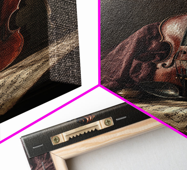 Baroque Violin and Sheet Music Still Life Framed Canvas Print, Baroque Art, Dark Academia Art, Living Room Decor, Ornate, BAO-2x3-43
