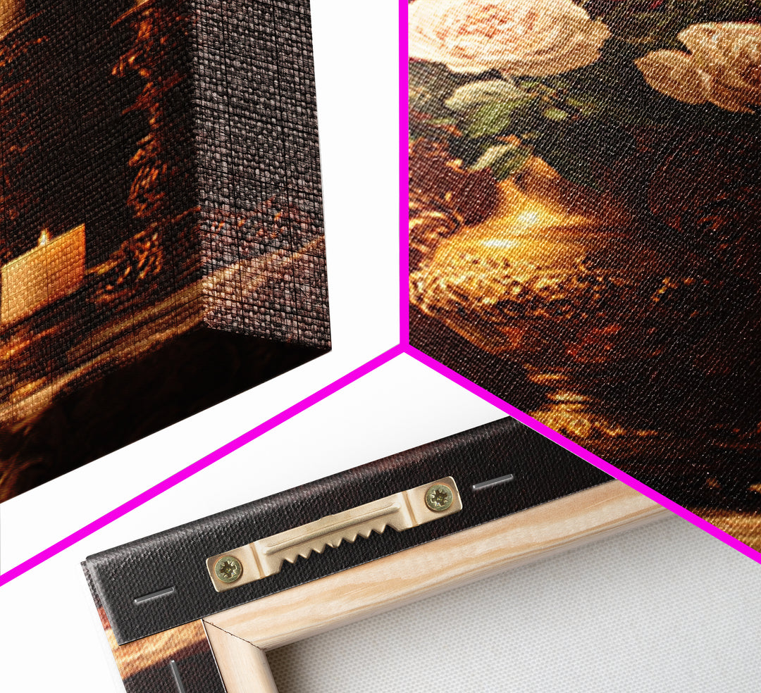 Golden Harp and Roses Canvas Print, Baroque Art, Gallery Decor, Living Room Decor, Fine Art, Ornate, Minimalist Decor, BAO-2x3-50