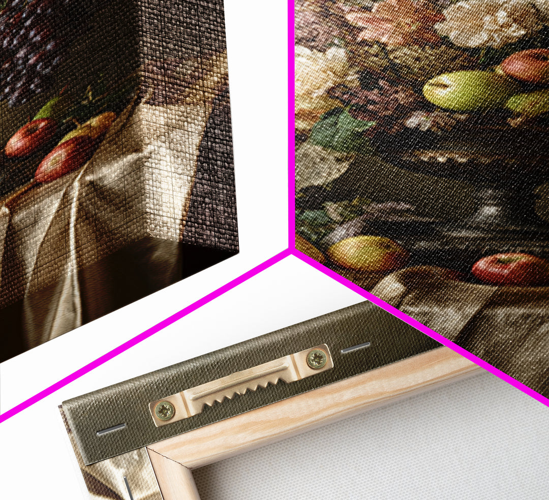 Lavish Banquet Fruit Composition Framed Canvas Print, Baroque Art, Eclectic Wall Art, Living Room Decor, Fine Art, Ornate, BAO-2x3-52