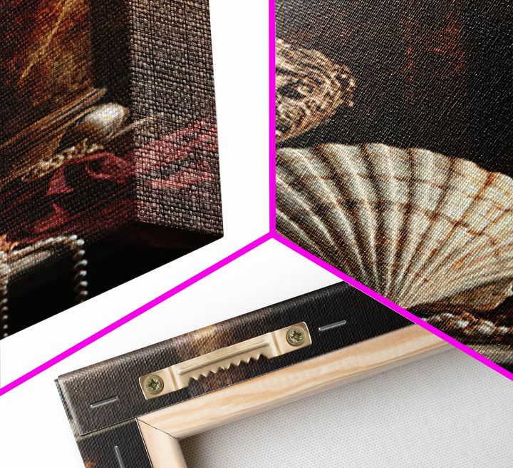 Ornamental Shell and Pearl Composition Framed Canvas Print, Baroque Art, Feminist Art, Living Room Decor, Fine Art, Ornate, BAO-2x3-6