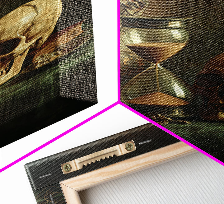 Skull and Hourglass Vanitas Still Life Canvas Print, Baroque Art, Luxury Decor, Living Room Decor, Ornate, Oil Painting, BAO-2x3-61