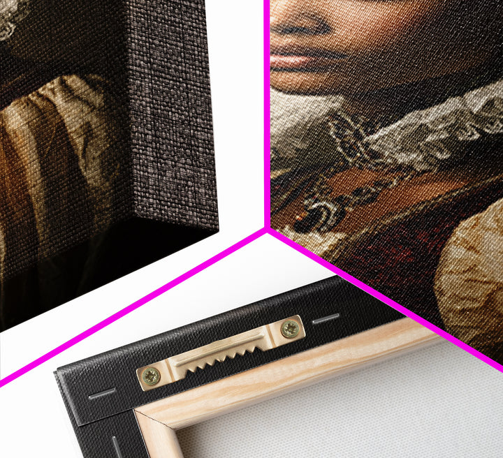Classical Portrait with Lace Collar and Jewel Framed Canvas Print, Baroque Art, Feminist Art, Living Room Decor, Ornate, BAO-2x3-63