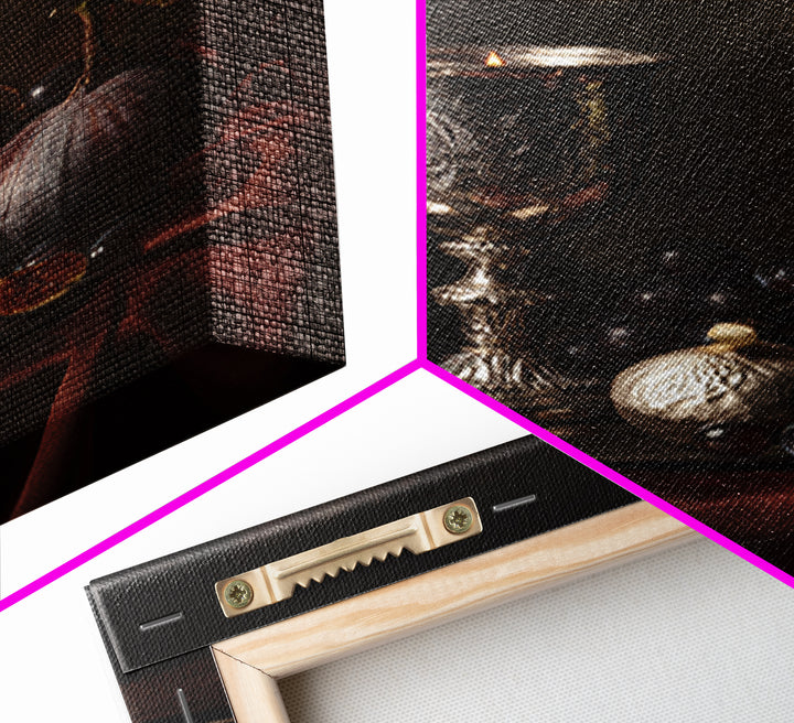 Candlelit Table with Silver Goblet and Figs Framed Canvas Print, Baroque Art, Room Decor, Living Room Decor, Fine Art, Ornate, BAO-2x3-69