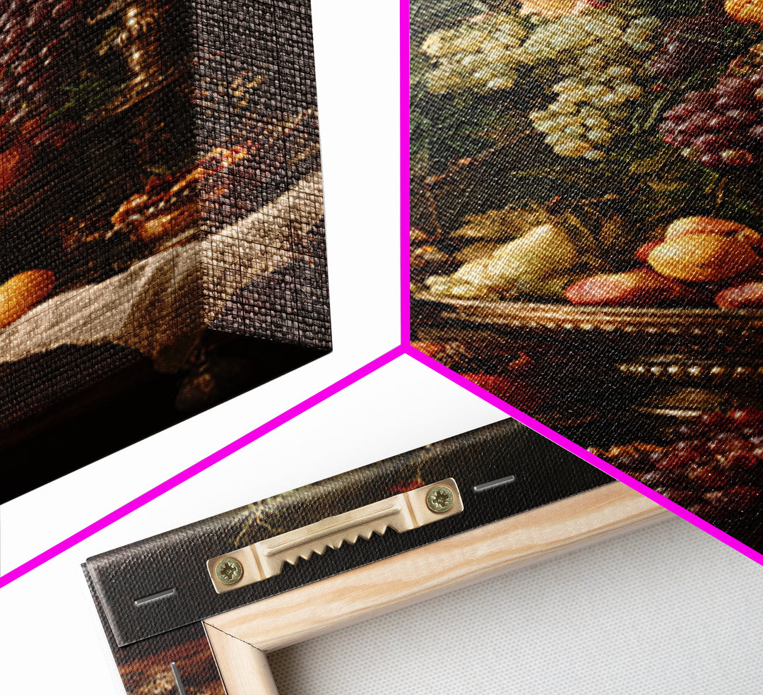 Lavish Banquet Fruit Composition Framed Canvas Print, Baroque Art, Textured Painting, Living Room Decor, Fine Art, Ornate, BAO-2x3-76