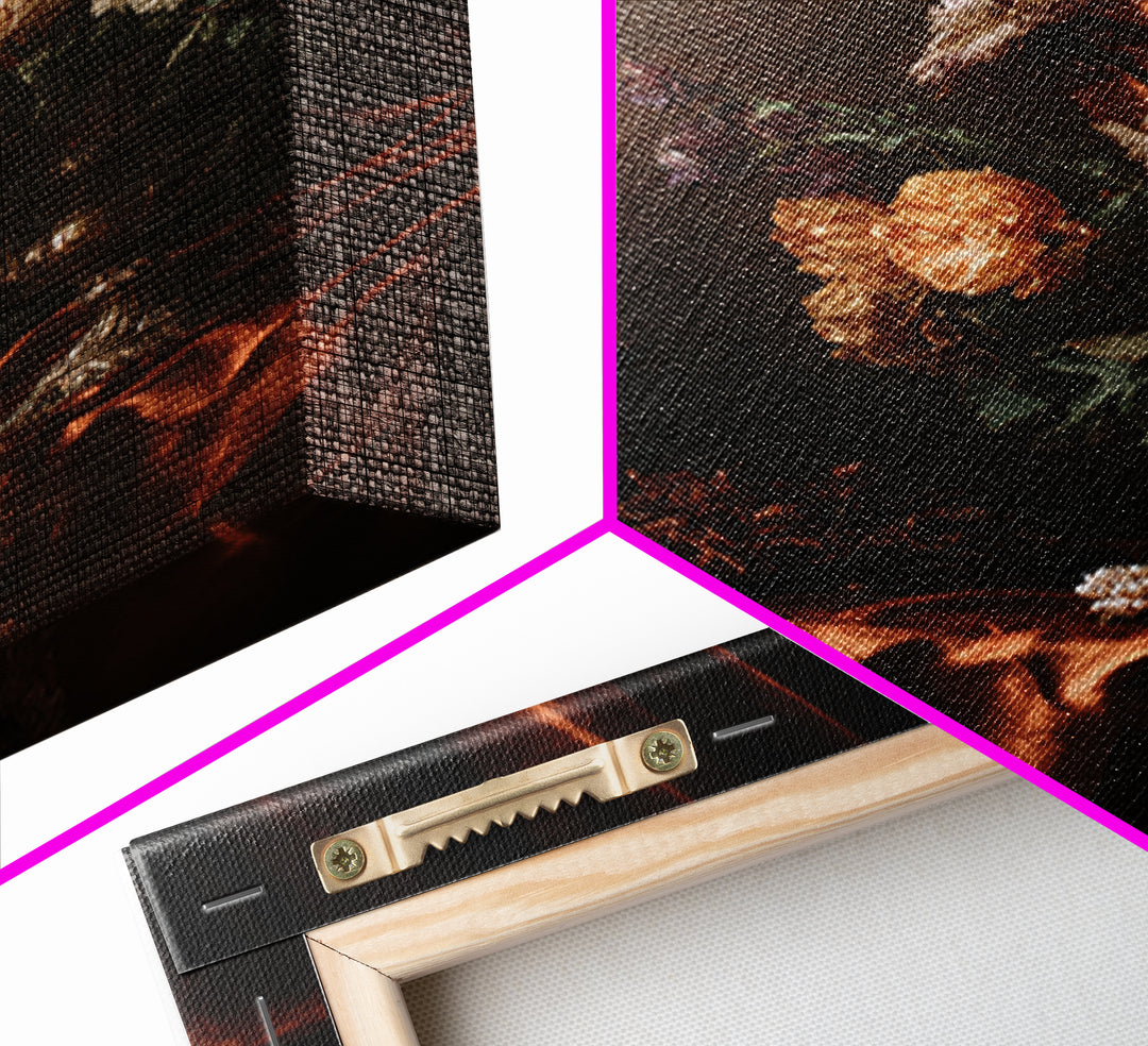 Velvet Drapery with Pearls Flowers and Candlelight Framed Canvas Print, Baroque Art, Boho Decor, Living Room Decor, Ornate, BAO-2x3-83