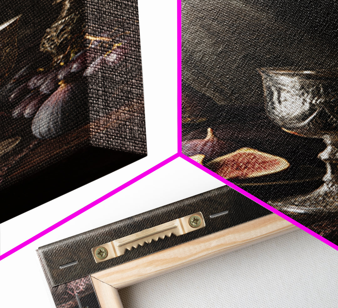 Candlelit Table with Silver Goblet and Figs Framed Canvas Print, Baroque Art, Room Decor, Living Room Decor, Fine Art, Ornate, BAO-2x3-93