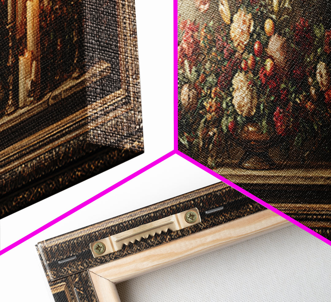 Ornate Gold Frame Illusion Around a Botanical Framed Canvas Print, Baroque Art, Wall Art, Living Room Decor, Fine Art, Ornate, BAO-3x1-1