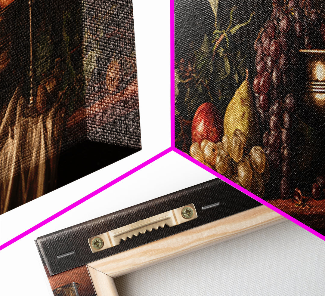 Dramatic Fruit Still Life Framed Canvas Print, Baroque Art, Decor, Living Room Decor, Fine Art, Ornate, Moody Wall Art, BAO-3x1-17
