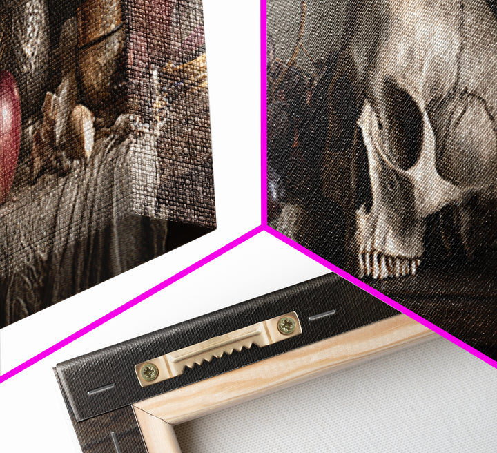 Skull and Hourglass Vanitas Still Life Canvas Print, Baroque Art, Printable Wall Art, Living Room Decor, Fine Art, Ornate, BAO-3x1-21