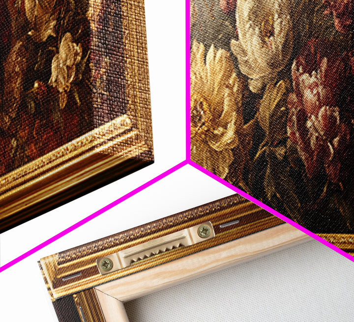 Ornate Gold Frame Illusion Around a Botanical Canvas Print, Baroque Art, Canvas, Living Room Decor, Fine Art, Ornate, BAO-3x1-25