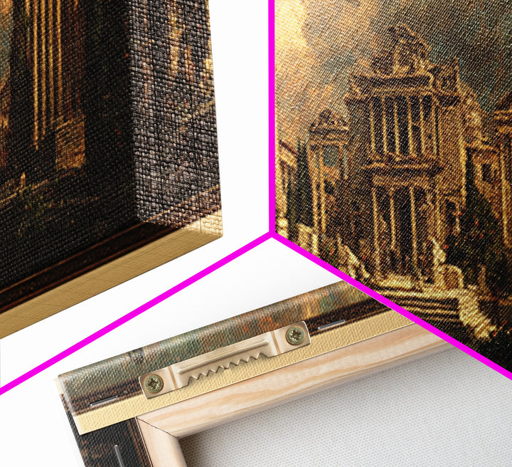 Classical Ruins Beneath a Dramatic Sky Canvas Print, Baroque Art, Wall Decor, Living Room Decor, Fine Art, Ornate, BAO-3x1-35
