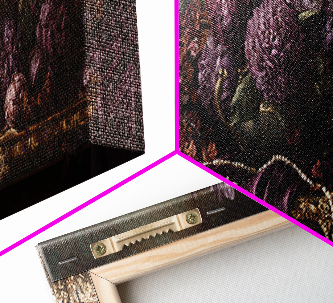 Velvet Drapery with Pearls Flowers and Candlelight Canvas Print, Baroque Art, Art Print, Living Room Decor, Fine Art, Ornate, BAO-3x1-43