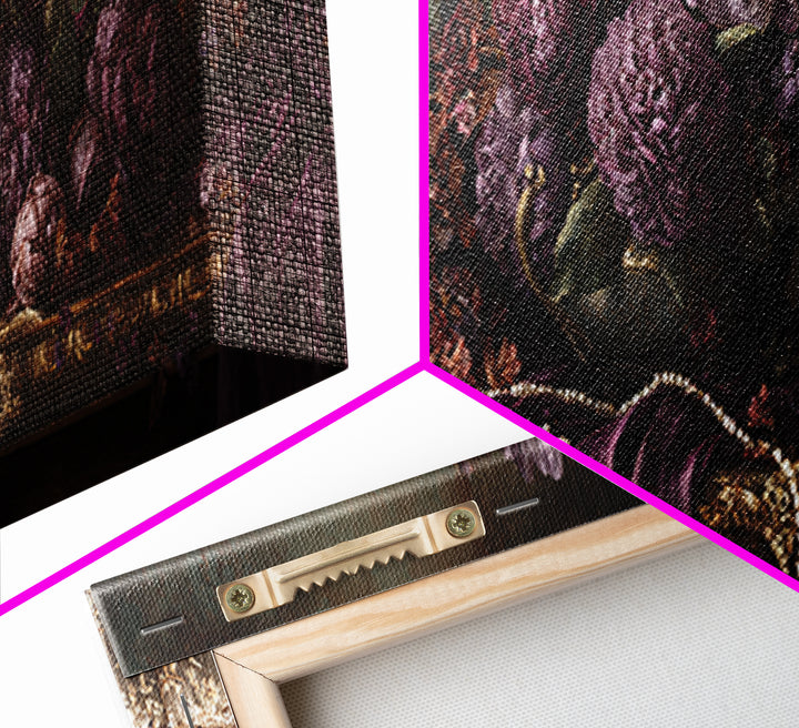 Velvet Drapery with Pearls Flowers and Candlelight Canvas Print, Baroque Art, Art Print, Living Room Decor, Fine Art, Ornate, BAO-3x1-43