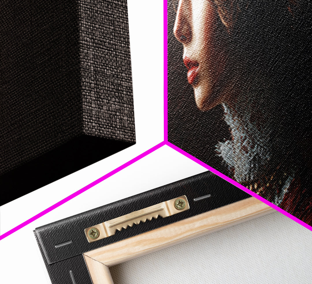 Classical Portrait with Lace Collar and Jewel Framed Canvas Print, Baroque Art, Room Decor, Living Room Decor, Fine Art, Ornate, BAO-3x1-47
