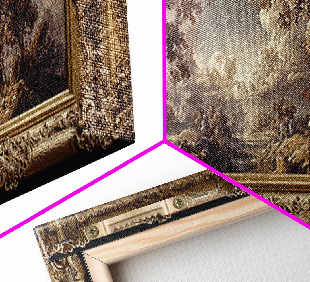 Ornate Gold Frame Illusion Around a Botanical Canvas Print, Baroque Art, Canvas, Living Room Decor, Fine Art, Ornate, BAO-3x1-49