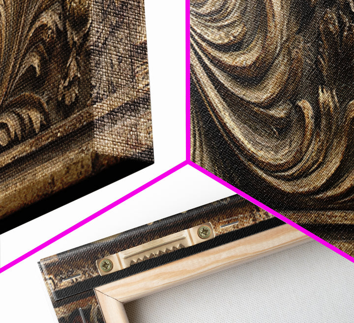Carved Acanthus Leaf Ornament Study Framed Canvas Print, Baroque Art, Boho Decor, Living Room Decor, Oil Painting, Ornate, BAO-3x1-55