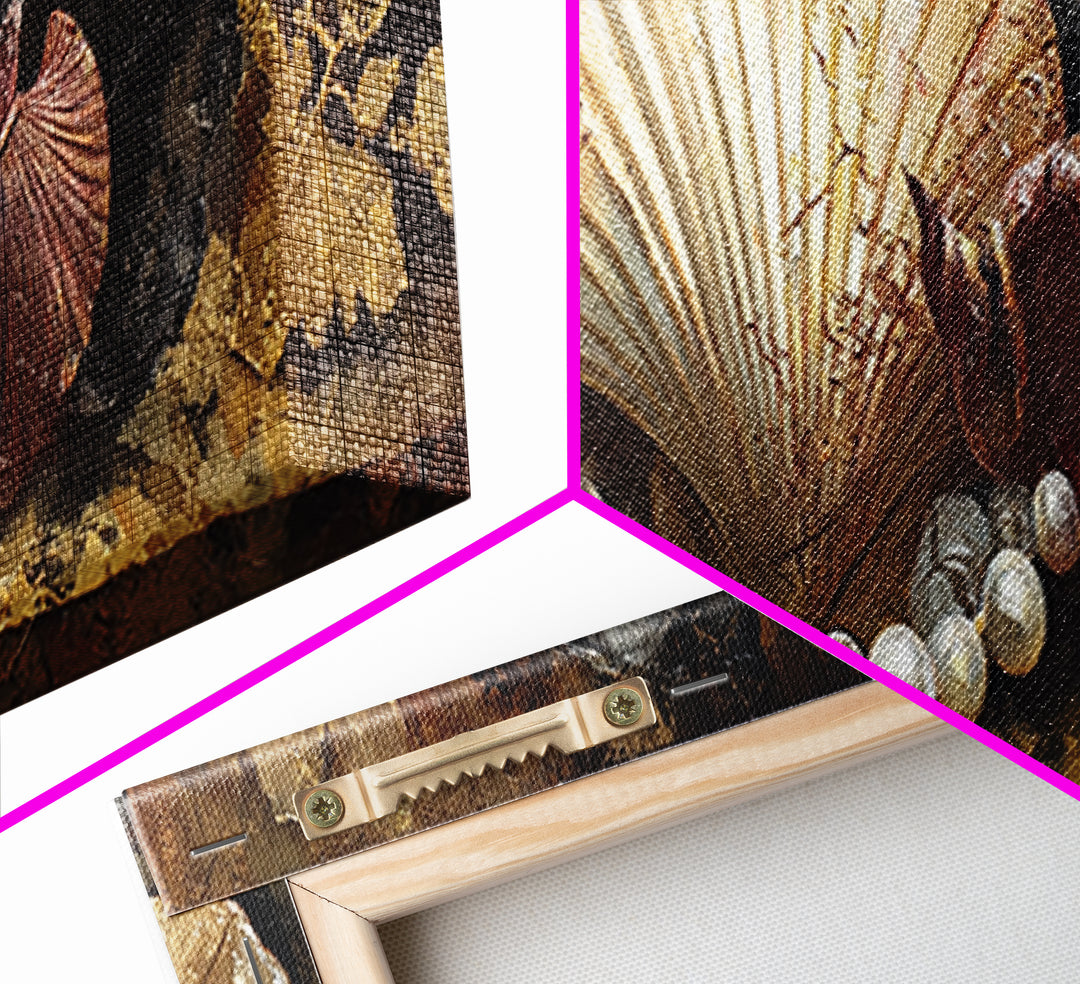 Ornamental Shell and Pearl Composition Canvas Print, Baroque Art, Gallery Wall, Living Room Decor, Oil Painting, Ornate, BAO-3x1-62